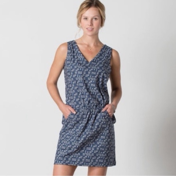 Toad&Co. Liv Blue sleeveless print dress with pockets - Picture 1 of 7